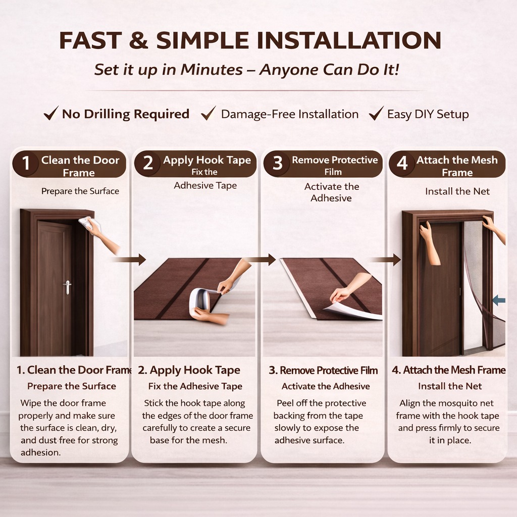 Polyester Magnetic Mosquito Net for Door – BROWN